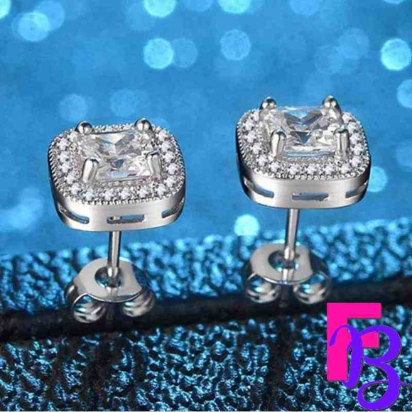 Platinum Iced Cube Earrings - Picture 3 of 12